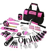 THINKWORK Pink Tool Set - 207 Piece Lady's Portable Home Repairing Tool Kit with 13'' Wide Mouth ...