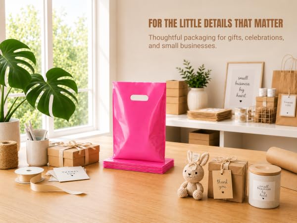 Pink thank you bags for small business packaging and gift presentation.