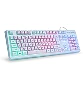 HUO JI Gaming Keyboard USB Wired with Rainbow LED Backlit, Floating Keys, Mechanical Feeling, Spi...