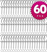 Teenitor Metal Split Key Chain Rings for Arts and Craft- 60 Key Chains 25mm with 26mm Chains and ...