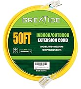 GREATIDE 50 Ft Lighted Outdoor Extension Cord - 10/3 SJTW Heavy Duty Yellow Extension Cable with ...