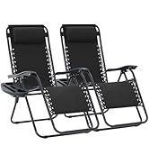 JEAREY Oversized Zero Gravity Lounge Chairs Set of 2, Adjustable Steel Mesh Recliners w/Pillows a...