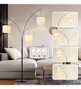 DLLT Modern Floor Lamp for Room: 3-Light Black Tree Dimmable Floor Lamps with White Shades for Li...