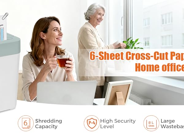 6-Sheet Cross-Cut Paper Shredder forHome office Use