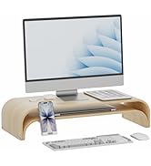 ERGO COLLECT Solid Wood Dual Monitor Stand Riser 2 Tier, 24.1 Inch Desktop Organizer with Phone H...
