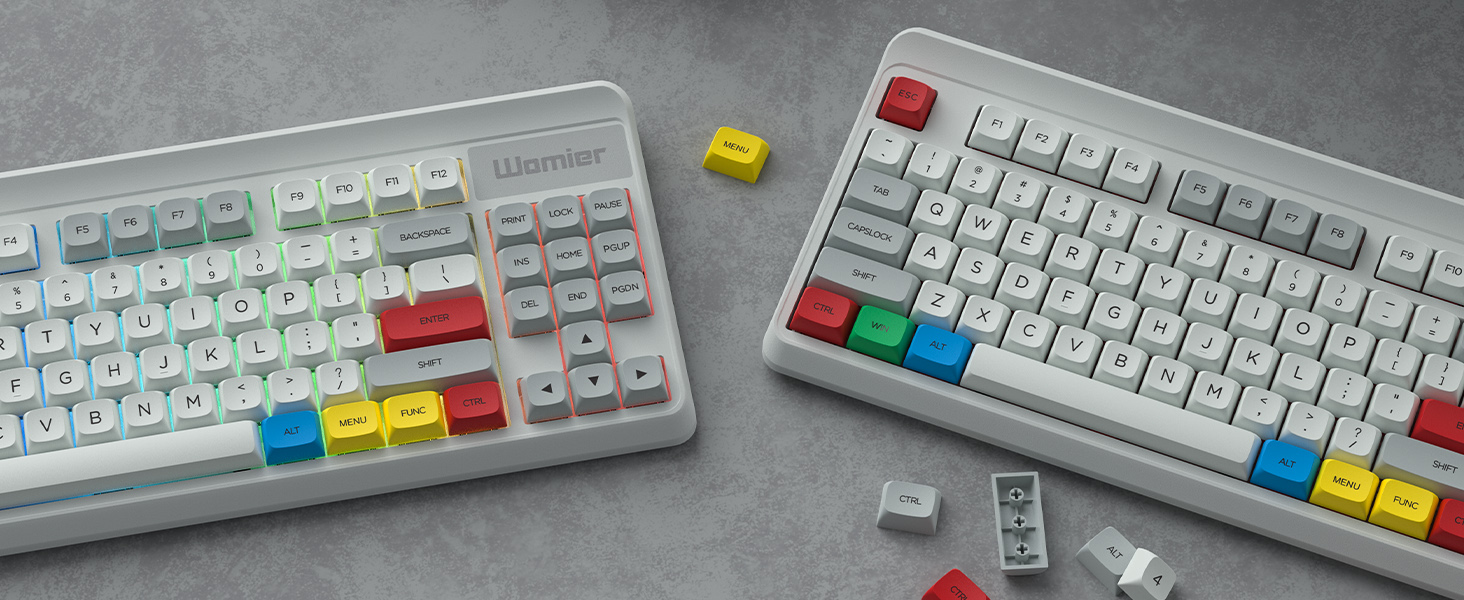 Womier Retro Grey Double Shot PBT keycaps,XDA Profile keycaps 75 Percent,Dye-Sub Keycap