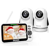 OKAIDI Video Baby Monitor with 2 Cameras, 5" Display Baby Monitor No WiFi, 30H Battery and 1000ft...