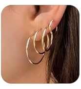 Gokeey Gold Hoop Earrings Set for Women,14k Gold Plated Gold Hoops with Sterling Silver Post Hypo...
