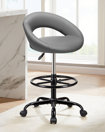 Rolling Stool with Backrest &amp;amp;amp; Footrest, Tall 360° Swivel PU Leather Stool Chair Wheels
