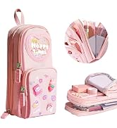 Fiaoudm Large Capacity Kawaii Pink Pencil Case &amp; Pencil Pouch – Cute 3-Compartment Stationery Org...