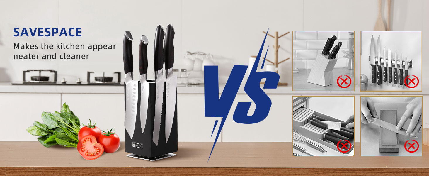 kitchen knife set with a wooden magnetic knife holder 