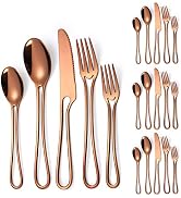 A · HOUSEWARE Stainless Steel Flatware Set with Hollow Out Rose Gold Handles, 20-Piece Cutlery Se...