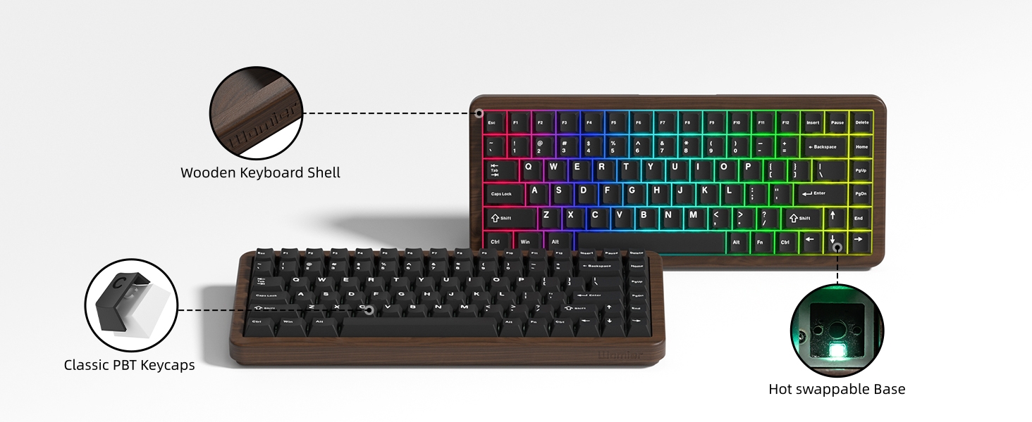 75% Mechanical Keyboard Wireless with QMK/VIA, WD75 V2 Wood Gaming Keyboard