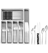 49Pcs Silverware Set with Organizer, Silver Stainless Steel Flatware Set for 8 Cutlery Utensil Se...