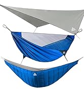 CROSSHIP Camping Hammock with Mosquito Net, Underquilt &amp; Rain Fly Tarp – 2 Person Portable Hammoc...