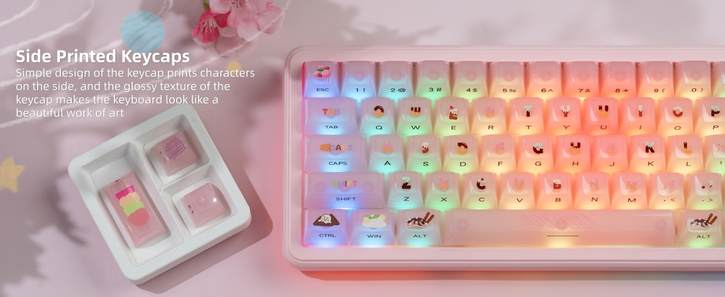 Womier Keyboard Keycaps Jelly - Ceramic Keycaps Style, Clear Ice-Cream Pink Cute Key cap
