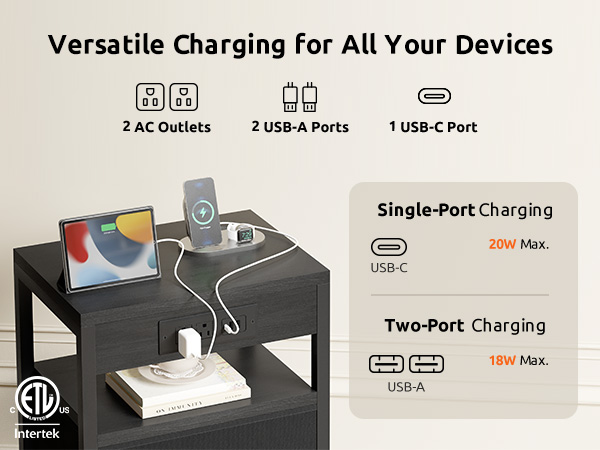 night stand with charger station