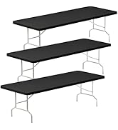 Fixwal 8FT Table Cloth for Rectangle Tables, 3 Pack Black Tablecloths Rectangular Stretch Spandex...