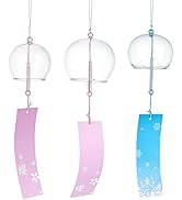 BENECREAT 3pcs Japanese Wind Chimes Flower Wind Bells Pink Blue Blank DIY Handmade Glass Pendants...