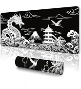UJoowalk Japanese Dragon Large Gaming Mouse Pad, Black Mouse Pad Gaming 31.5 x 11.8 in, Large Des...