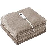 Wapaneus Foot Pocket Heated Blanket Electric Throw with 10 Heating Levels and Auto Shut Off, Flan...