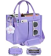 FIORETTO Womens Canvas Tote Bag Purse with Individual Compartment, Zipper Top, Reinforced Bottom ...