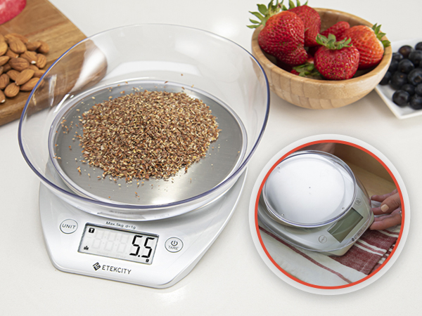 Flip down the bowl to store scale better