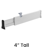 image of 4 inch tall long white drawer divider with caption at the bottom