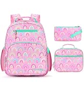 mibasies Girls Backpack with Lunch Box: 3PCS Kids Backpack Set for Kindergarten Elementary - 15 I...