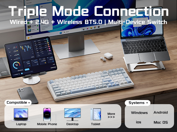 wireless mechanical keyboard for work gaming rechargeable