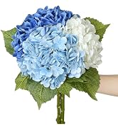 SIITUMEIZI Blue Hydrangea Artificial Flower Faux Hydrangea Flowers 21 Inch Real Touch Latex Fake ...