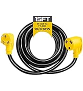 30 Amp RV Extension Cord 15 Ft - 10/3 STW TT-30P to TT-30R 125v RV Power Cord