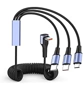 YACSEJAO 66W 90 Degree USB C Retractable Spring Splitter Cable with Micro-USB+Type C Connector fo...