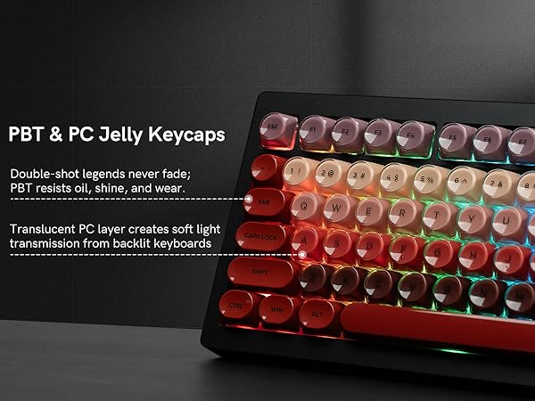 Keycaps made of PBT + PC material