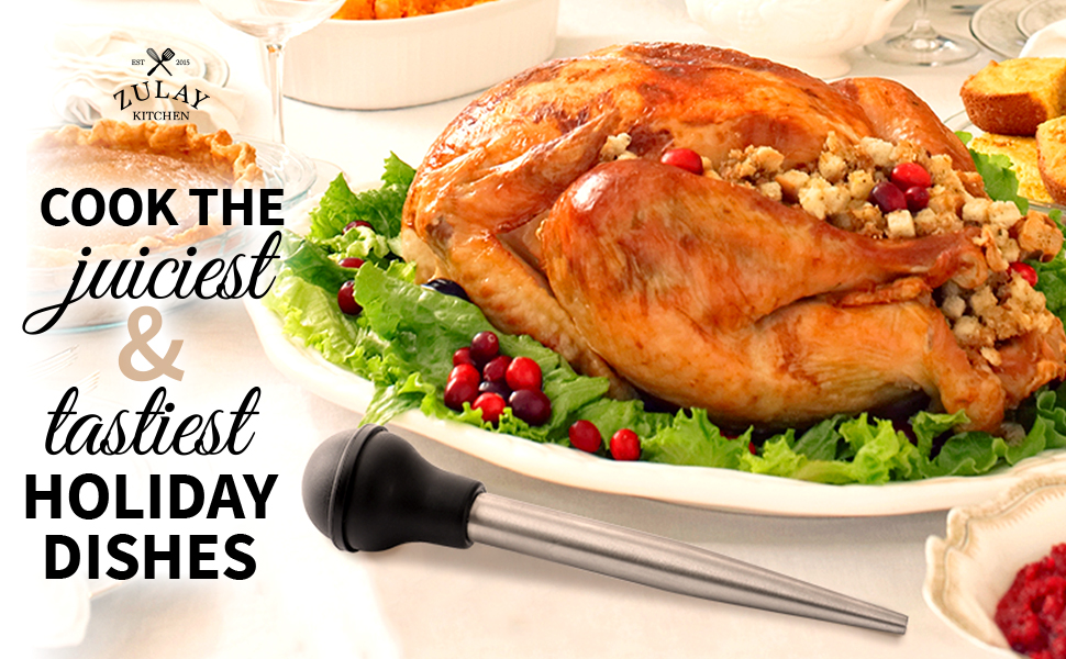 zulay kitchen stainless steel turkey baster syringe metal 