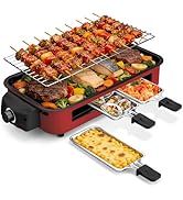Pukomc Electric Indoor Grill,2 in 1 Indoor Grills for Kitchen with Grill Net &amp; Non-Stick Cooking ...