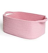 MEGASKET Pink Woven Storage Basket, Cotton Rope Gift Basket Empty, Cute Organizer for Girls, Deco...