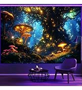 SparkLia Blacklight Fantasy Mushroom Forest Tapestry, Magical Elves Fairy Fireflies Tree of Life ...
