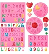 Silicone Letter Molds for Chocolate, 5 Pcs Alphabet Number Rose Heart Shape Candy Molds, Fondant ...