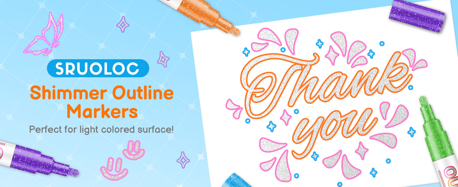 Shimmer Markers Outline Double Line Metallic Glitter Pens Set