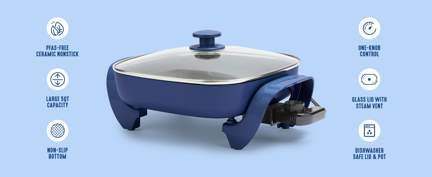 GreenLife, Ceramic Nonstick, PFAS-Free, Non-Toxic, Electric Skillet, Electrics