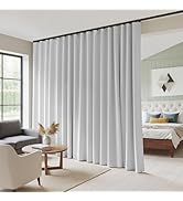 RYB HOME 100%Blackout Sliding Door Curtain, Back Tab&amp;Rod Pocket Extra Wide Room Divider Curtain w...