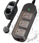 Power Strip Weatherproof, Transparent Surge Protector with 3 Wide Outlets, 1875W/15A,5FT Flat Plu...