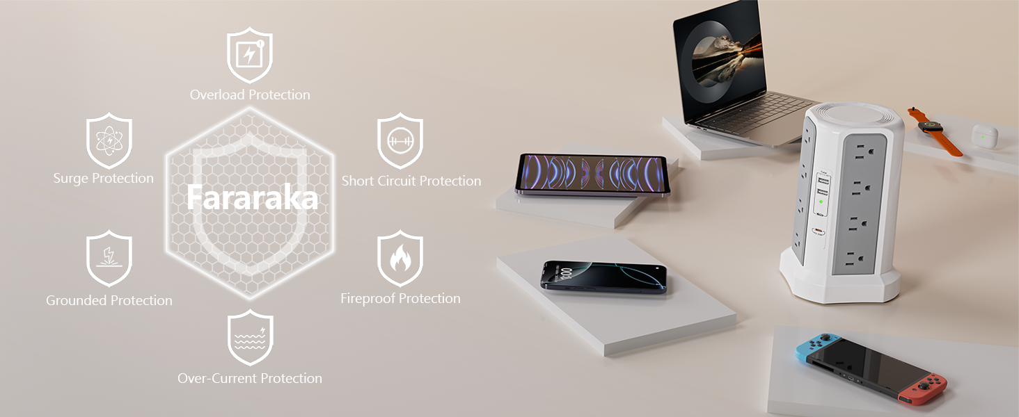tower surge protector with usb ports