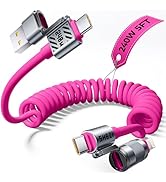Jixivor Coiled Pink Cable 4-in-1 USB C Cable 240W Compatible with Lightning Cable Fast Charging &amp;...