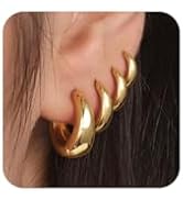 NECOCY Small Hoop Earrings Set for Women, 14K Gold/Sliver Plated Mini Chunky Huggie Hoop Earring ...