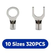 matell Non-Insulated Wire Terminals kit Ring Fork Terminals Tin Plated Non-Insulated Electric Wir...