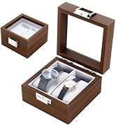 AHANDMAKER Natural Walnut Watch Box 2 Slot Watch Display Storage Case Square Portable Wristwatch ...