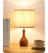 GOEBLESON Small Table Lamp, 14.2" Wood Bedside Lamp, Little Cute Desk Lamp with Dark Wood Bottle-...