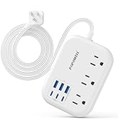3 FT White Extension Cord, Small Flat Plug Power Strip with 6 USB Wall Charger (4.8A 24W), 3 Pron...
